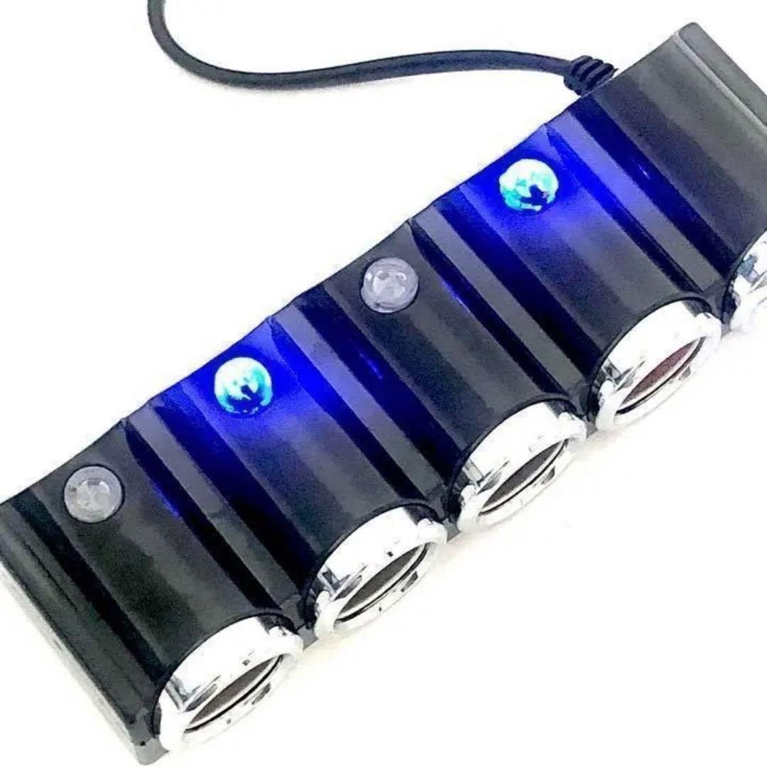 シガーソケット カーチャージャー 2USB 4ソケット 独立スイッチ 3.1A 最大120W 12V〜24V 運転席 助手席 後部座席 コンパクト 車載用 車内 充電 スマホ ゲーム機 個別スイッチ イルミネーション|SOLVIONA