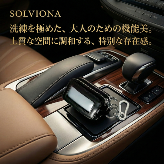 スマートキーケース  窓付き ダブルジッパー 2個収納可能  キーケース  カラビナ チェーン付   ｜SOLVIONA