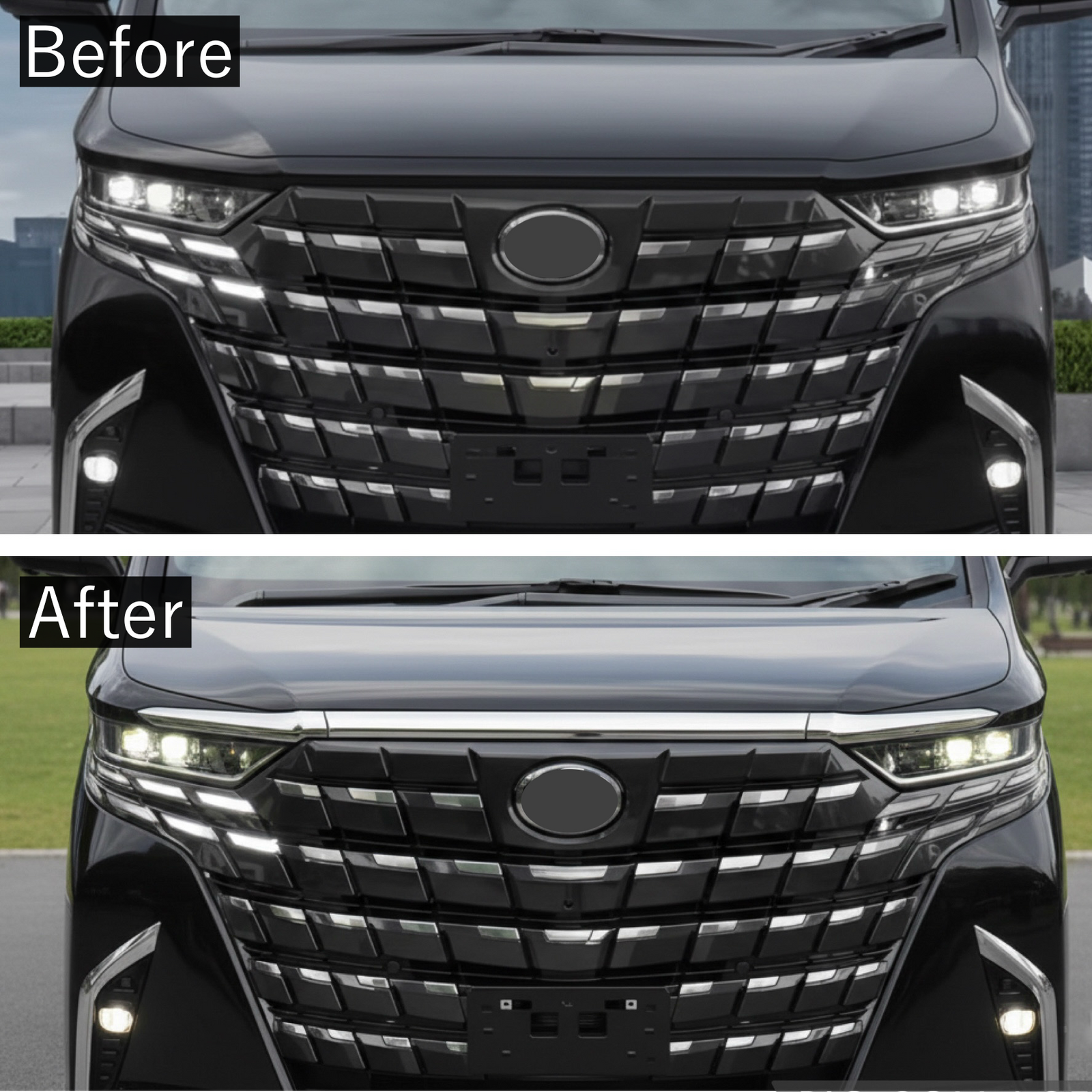 40系アルファード　ヴェルファイア　フードトップガーニッシュ　グリルガーニッシュ3ピース　｜SOLVIONA