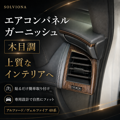 40系　アルファード／ヴェルファイア　全グレード対応　エアコンパネルガーニッシュ　木目調　2ピースセット｜SOLVIONA