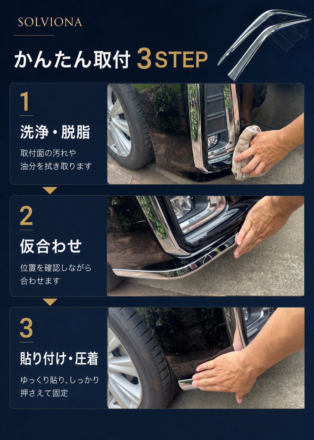 30系　アルファード　後期専用　S系グレード専用　フロントバンパーコーナーメッキガーニッシュ　2ピースセット　｜SOLVIONA