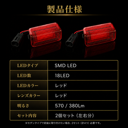 30系　アルファード／ヴェルファイア　LEDカーテシランプ　18発LED純正交換用　発光色：レッド　US仕様　2個セット｜SOLVIONA