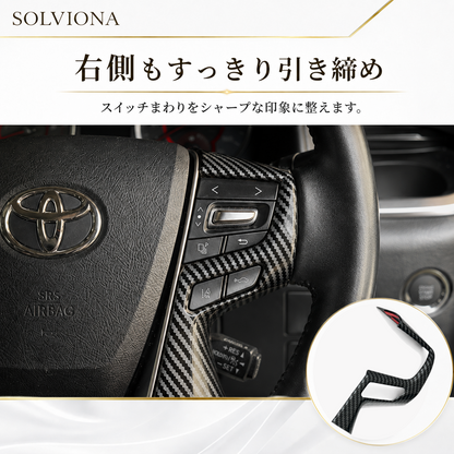 30系　アルファード／ヴェルファイア　前期／後期　全グレード対応　ステアリングスイッチカバー　カーボン調 　2ピースセット｜SOLVIONA