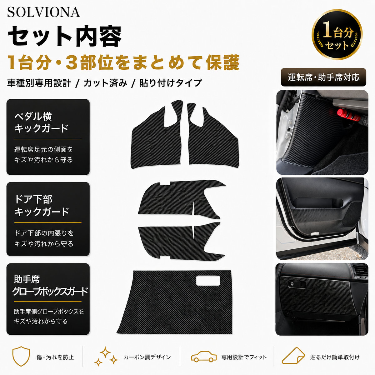 40系アルファード/ヴェルファイア専用　キックガードプロテクター　3点セット　シールタイプ　カット済み
