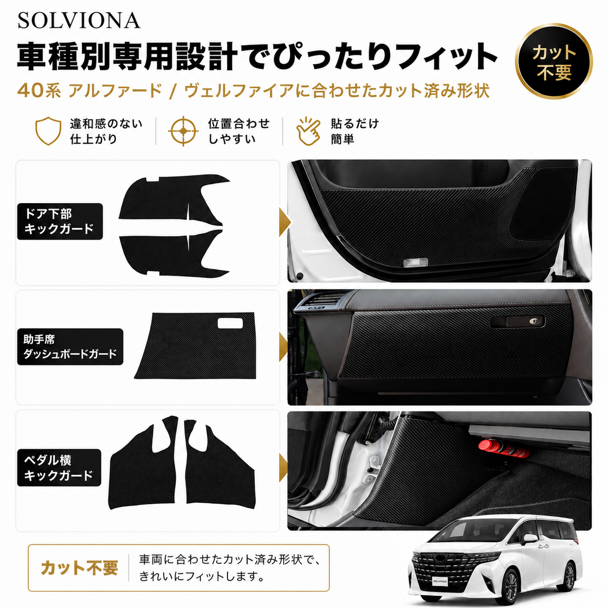 40系アルファード/ヴェルファイア専用　キックガードプロテクター　3点セット　シールタイプ　カット済み