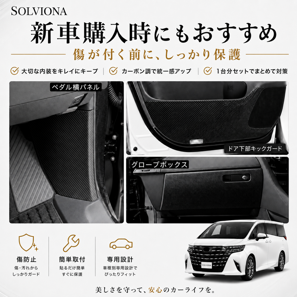 40系アルファード/ヴェルファイア専用　キックガードプロテクター　3点セット　シールタイプ　カット済み