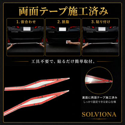 30系　アルファード／ヴェルファイア　前期／後期　S系グレード専用　リアバンパーアンダーメッキガーニッシュ　ステンレス　3ピースセット｜SOLVIONA