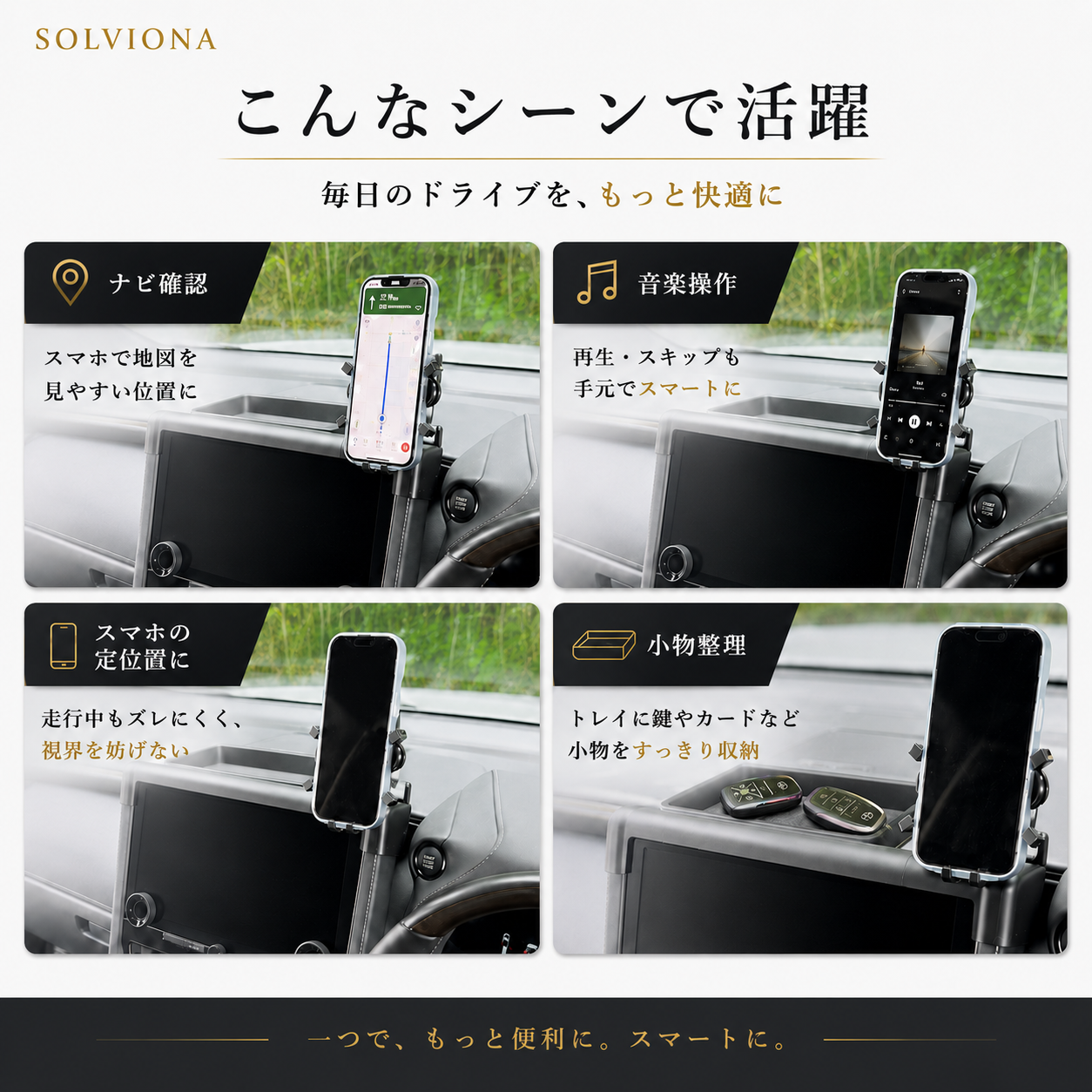 40系　アルファード／ヴェルファイア　スマートフォンホルダーモニター取付タイプ　収納付き 　トレイ付き　１セット｜SOLVIONA