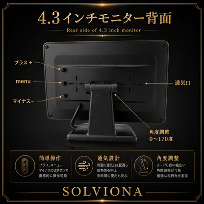 汎用後付け用バックカメラ　モニターセット「4.3インチ」　ソケット給電式　12V／24V専用  1セット｜SOLVIONA
