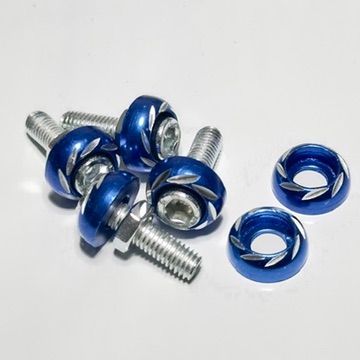 カラードワッシャー　4本セット　M6 　 青　ブルー　ボルト　ナット　ワッシャー　ドレスアップ　カスタム　ネジ　固定　カラー　おしゃれ　汎用　カラーワッシャー　アルミ　盗難防止　いたずら　防止｜SOLVIONA