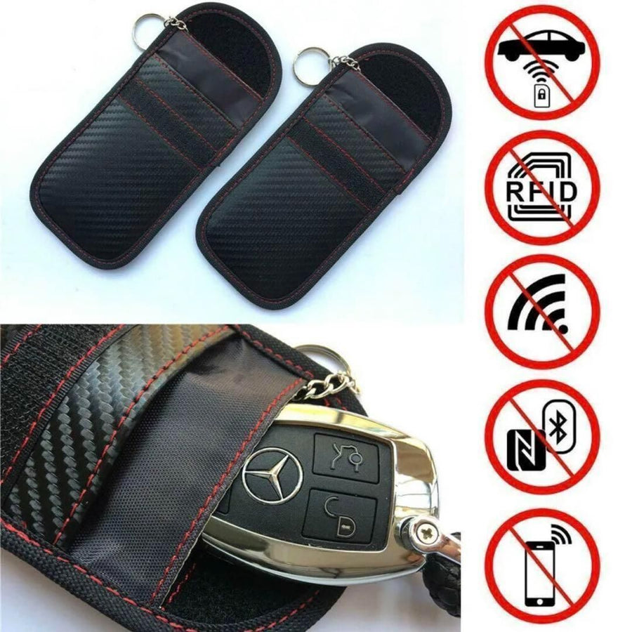 キーケース2個セット　リレーアタック　盗難防止　電波遮断  スキミング　いたずら　防犯　スマートキーケース　おしゃれ　カーボン調　マルチ収納　ブロッキング　車盗難　メンズ　レディース　カーセキュリティー　プレゼント｜SOLVIONA