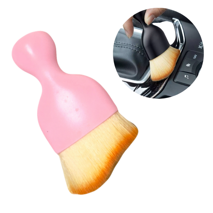 車載用ブラシ　ピンク×アイボリー　掃除　洗車　コンパクト　便利　極細ブラシ　洗浄　メンテナンス　綺麗　小型　ケース付　極細毛　キーボード　インテリア　ダッシュボード　ちりとり　ホコリ　トヨタ　日産　ホンダ　レクサス｜SOLVIONA