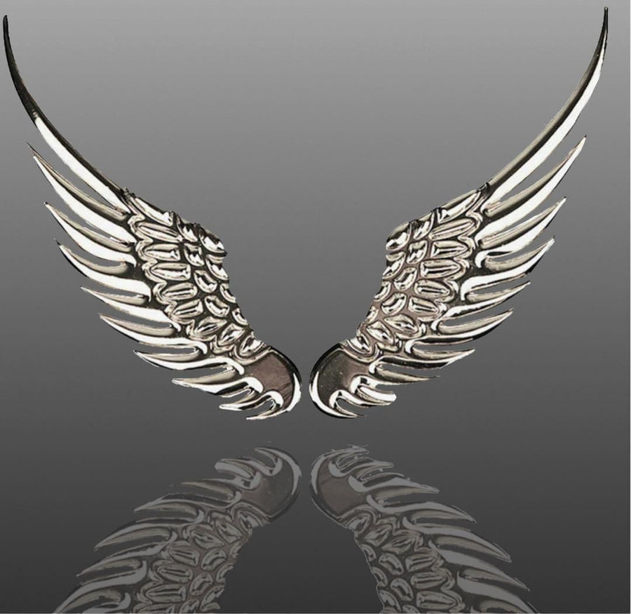 汎用　エンブレム　メタルステッカー　翼　シルバー　かっこいい　ウィング　３D立体　おしゃれ　カスタム　ドレスアップ　立体　両面テープ　車　バイク　プレート　羽　装飾　ステッカー　金属　アクセサリー　ロゴ　メタリック　VIP｜SOLVIONA
