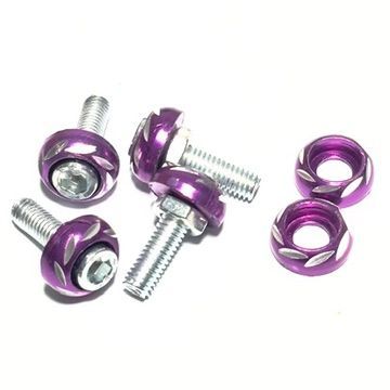 カラードワッシャー　4本セット　M6 　パープル　紫　ボルト　ナット　ワッシャー　ドレスアップ　カスタム　ネジ　固定　カラー　おしゃれ　汎用　カラーワッシャー　セット　アルミ　盗難防止　いたずら　防止｜SOLVIONA