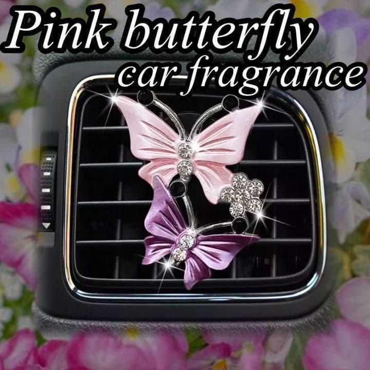 単品　ピンク　車載用　芳香剤　カーフレグランス　蝶　香り　かわいい　おしゃれ　エアコン　クリップ　キラキラ　カークリップ　バタフライ　アクセサリー　車内　汎用　蝶々　チョウ　お洒落　プレゼント　装飾　フューザー　車用　ギフト｜SOLVIONA