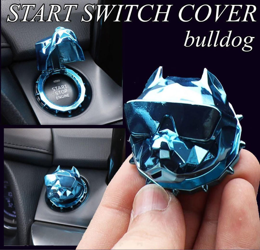 エンジンスタートスイッチ　カバー　犬　ブルドック　スターター　プロテクター　汚れ防止　汎用　ドレスアップ　プッシュスイッチ　装飾　カスタム　内装　保護カバー　かっこいいイグニッション｜SOLVIONA