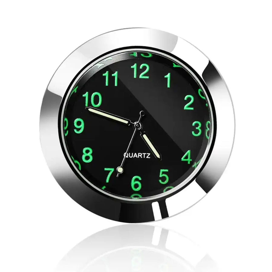 コンパクトアナログ時計　車載用クォーツ時計　アナログ時計　ドレスアップ　時計　高級感　車載用　車　簡単取付　小型　エアコン　蛍光文字盤　１個　メッキ　ダッシュボード　夜光　タイム｜SOLVIONA