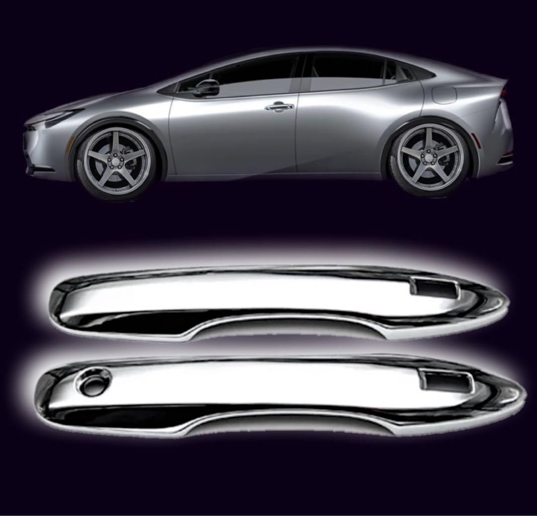 プリウス60系　ドアハンドルカバー　全2ピース　全グレード対応　PRIUS　専用設計　ドレスアップ　カスタム　エアロパーツ　鏡面メッキ　両面テープ　ABS樹脂　トリムカバー　アウターハンドル　簡単取付｜SOLVIONA