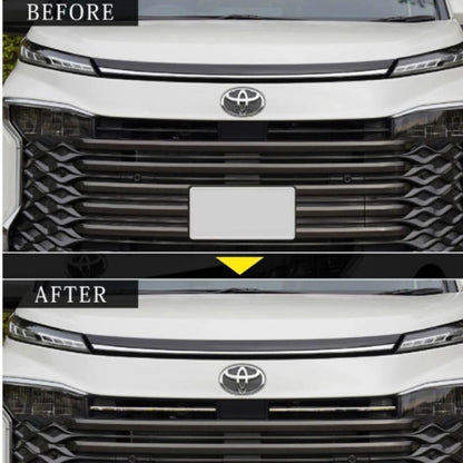 ヴォクシー　90系　 VOXY 　フロントグリルガーニッシュ　メッキカバー　カスタムグレード　専用　鏡面メッキ　ボンネット　カスタム　ドレスアップ　装飾 トリムカバー　メッキカバー　簡単取付　ステンレス　2ピース　エアロ｜SOLVIONA