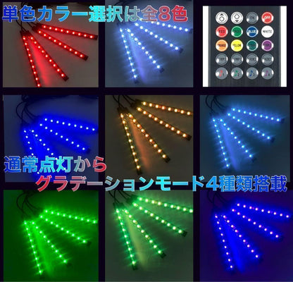LEDイルミネーションライト 車内 フットライト リモコン付き 音楽連動 8色変化 グラデーション 調光機能付き 防水仕様 ｜SOLVIONA