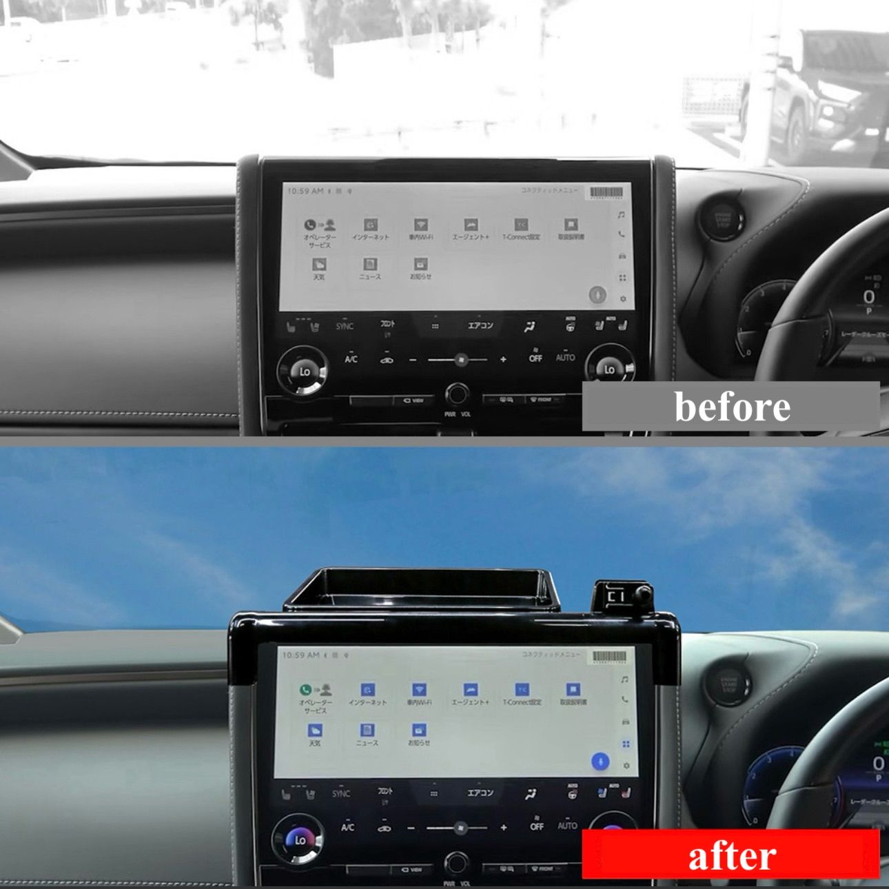 アルファード　ヴェルファイア　40系　スマートフォンホルダー　収納付き　ALPHARD  VELLFIRE  専用設計　スマホ　ホルダー　アクセサリー　収納　小物　簡単取付　簡単設置　車載ホルダー　片手操作　落下防止｜SOLVIONA