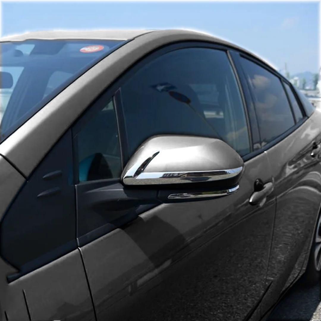 プリウス50系 ドアミラーガーニッシュ　全２ピース　ドレスアップ　サイドミラー　カスタム　車種別専用　鏡面メッキ　両面テープ　メッキ　ハイブリッド　C-HR　カムリ　PHV　外装　エアロパーツ　ABS樹脂　PRIUS｜SOLVIONA