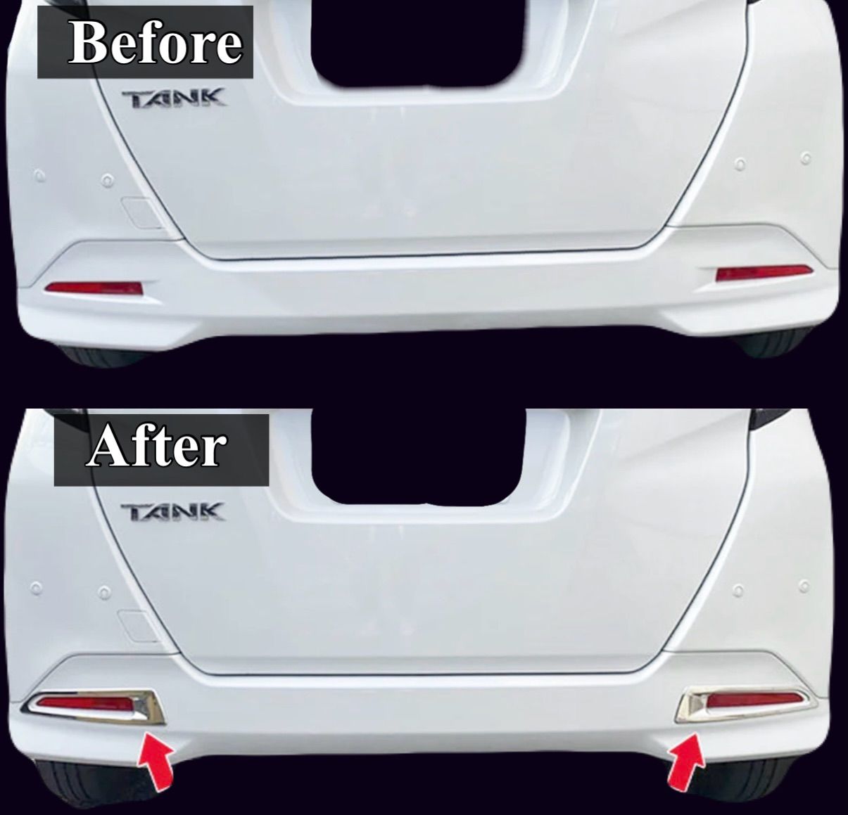 ルーミー　リフレクターガーニッシュ　トール　タンク　ジャスティー　メッキカバー　ドレスアップ　カスタム　ROOMY THOR JASTY TANK 簡単取付　反射板　2ピース　 社外品　バンパー｜SOLVIONA