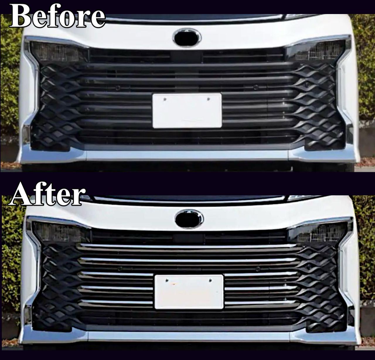 ヴォクシー  VOXY 90系　グリルメッキガーニッシュ 全8ピース　全グレード対応　エアログレードメッキカバー　ドレスアップ　カスタム　車種別専用設計　トリムカバー 鏡面メッキ　フロント　グリル　バンパー｜SOLVIONA