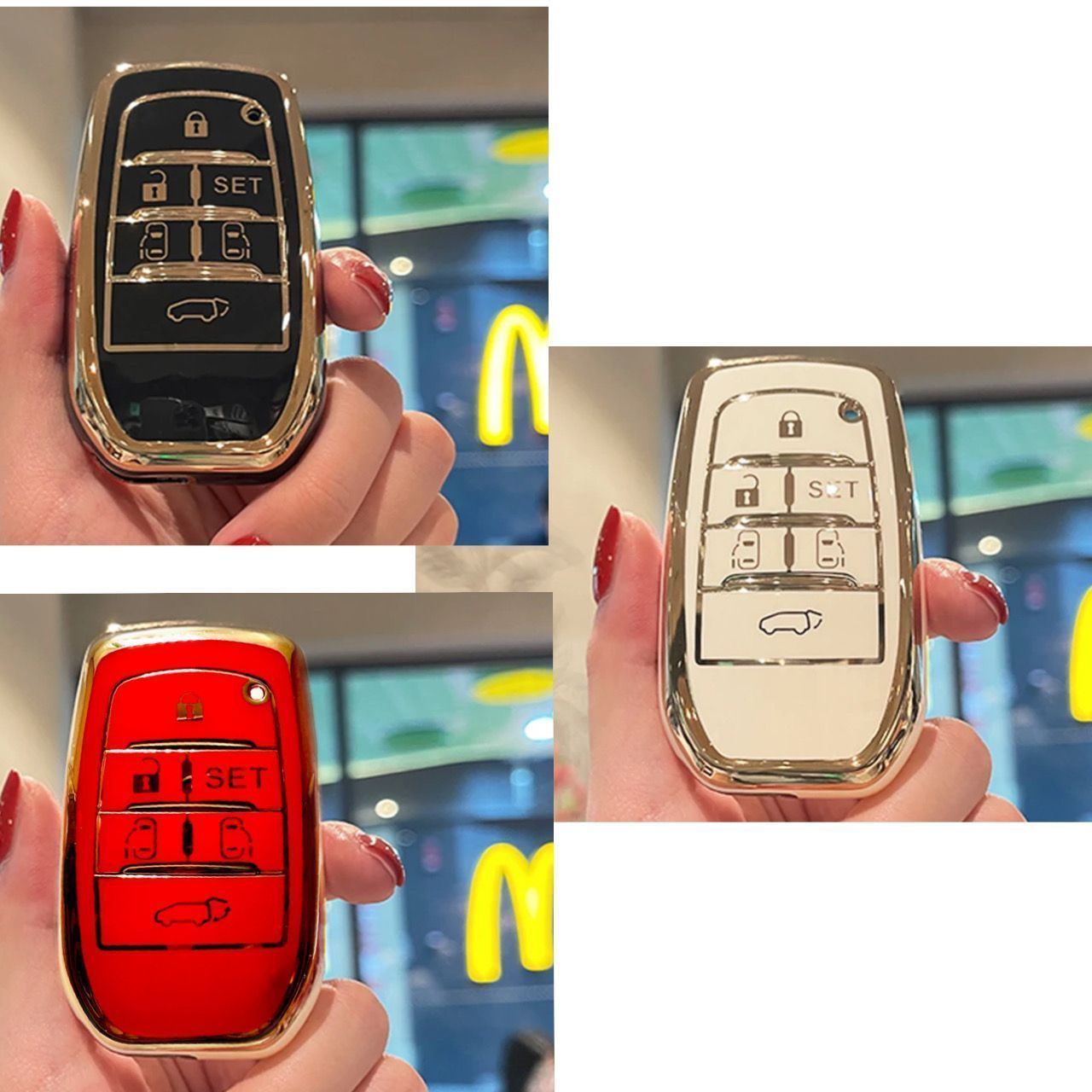 30系　アルファード／ヴェルファイア　前期／後期　６ボタン用　スマートキーカバー　フルカバータイプ　TPU　レッド｜SOLVIONA