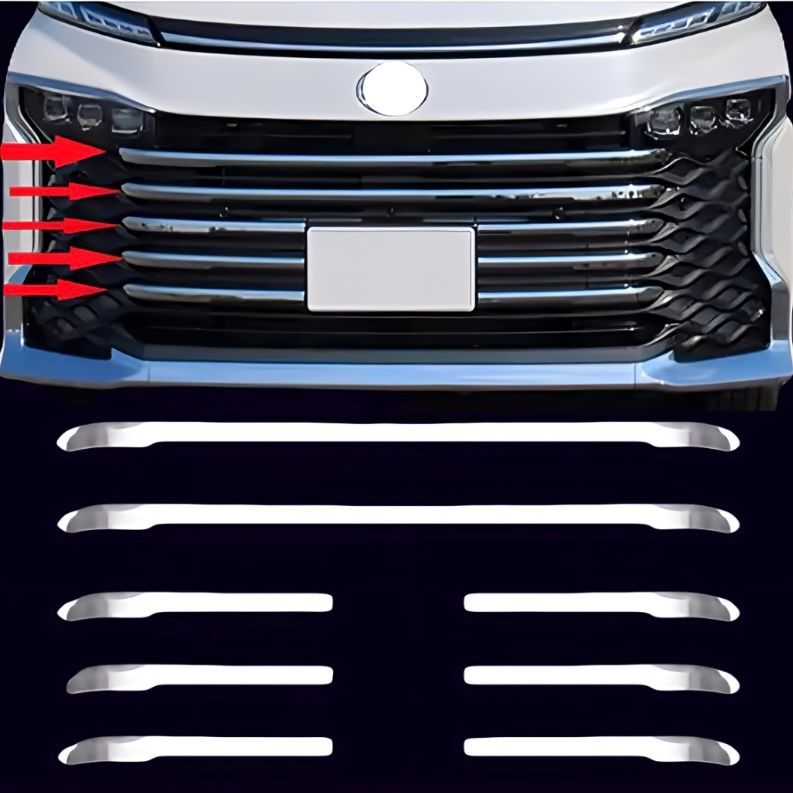 ヴォクシー  VOXY 90系　グリルメッキガーニッシュ 全8ピース　全グレード対応　エアログレードメッキカバー　ドレスアップ　カスタム　車種別専用設計　トリムカバー 鏡面メッキ　フロント　グリル　バンパー｜SOLVIONA